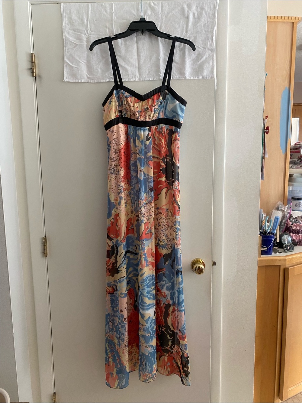 Rampage Flowing Multicolor Floral Maxi Dress with Black Trim